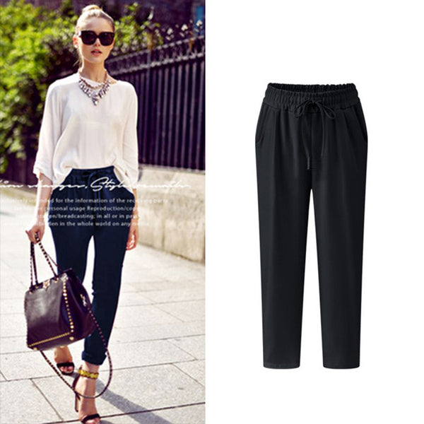 Spring and summer high waist elastic casual trousers women's harem pants thin section