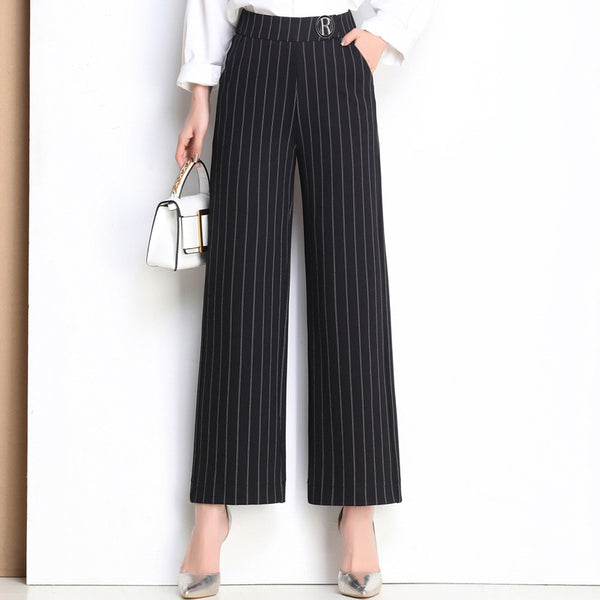 Spring and summer new high waist elastic waist loose Korean trousers women's casual pants