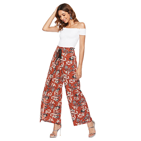 Europe and the United States printing high waist loose casual wide leg trousers casual pants