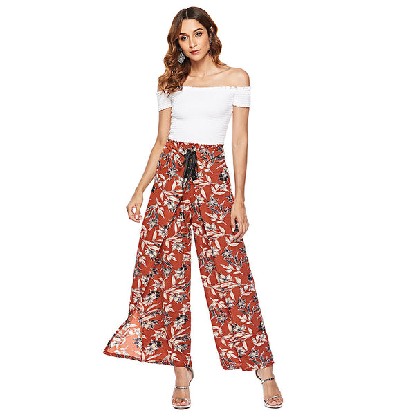 Europe and the United States printing high waist loose casual wide leg trousers casual pants