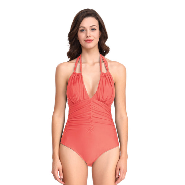 Europe and the United States one swimsuit ladies solid color thin self-cultivation Siamese swimwear