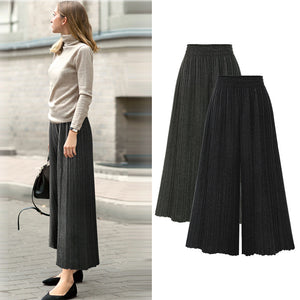 Spring and autumn large size women's high waist pleated micro-la wide leg pants women's nine points casual pants