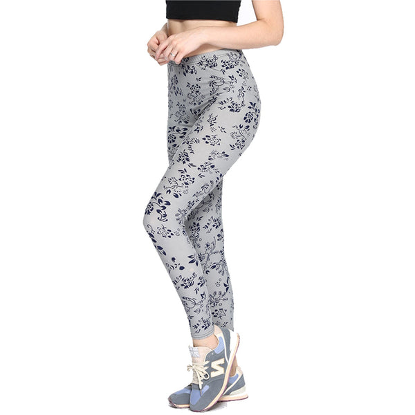 Women's Leggings Simple Floral Printing Stretchy Skinny Elastic Waist All Match Trousers