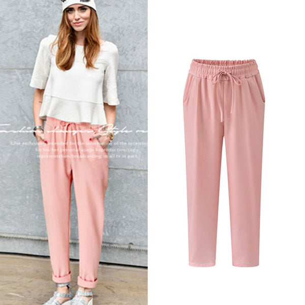Spring and summer high waist elastic casual trousers women's harem pants thin section