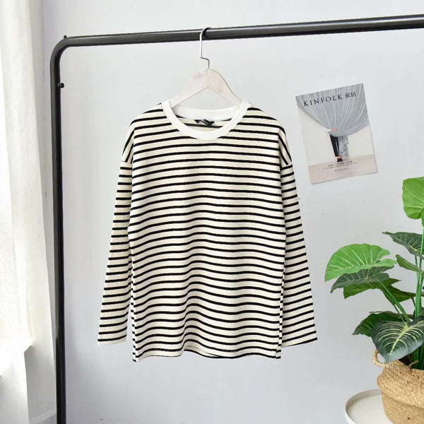 Large size loose striped bottoming shirt long-sleeved T-shirt blouse
