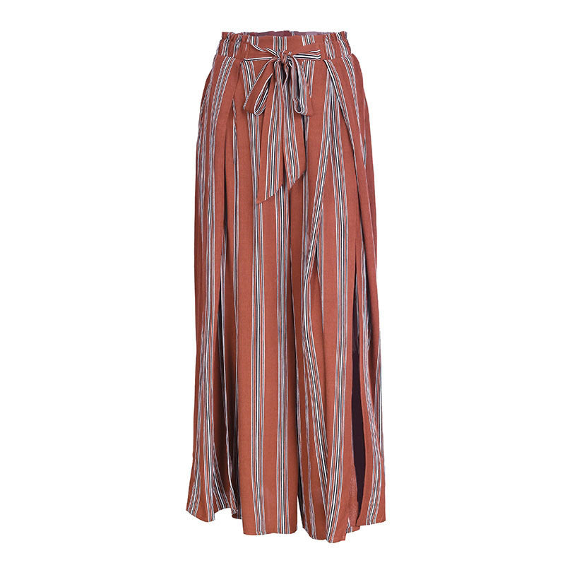 Women's Beach Pants High Waist Striped Women's Wide Leg Pants