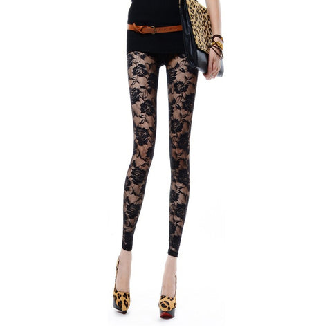 Women's Leggings Floral Lace Patched Solid Leggings