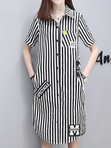 Women's Shirt Dress Stripe Pattern Casual Plus Size Dress