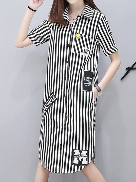 Women's Shirt Dress Stripe Pattern Casual Plus Size Dress