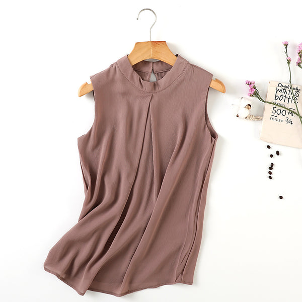 Spring and summer new high collar chiffon vest double sleeveless t-shirt loose sling