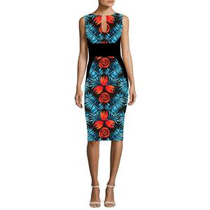 V-Cut Floral Print Sleeveless Midi Dress