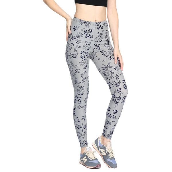 Women's Leggings Simple Floral Printing Stretchy Skinny Elastic Waist All Match Trousers