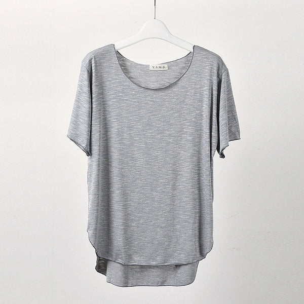 Half-sleeve T-shirt large size solid color loose ladies round neck wild bottoming shirt