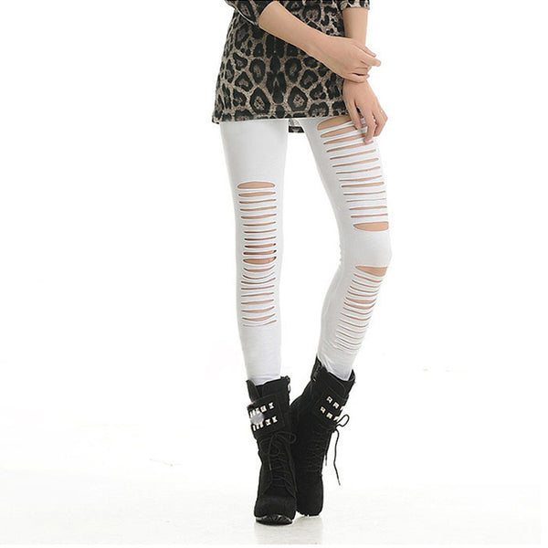 Women's Punk Hole Ripped Leggings Pants