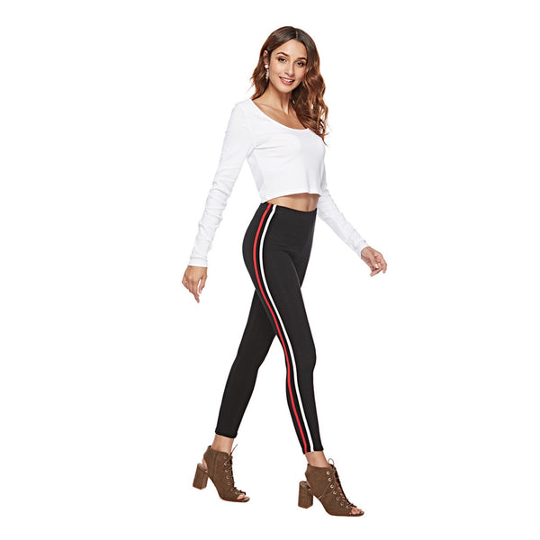 Autumn and winter new European and American striped leggings casual nine pants