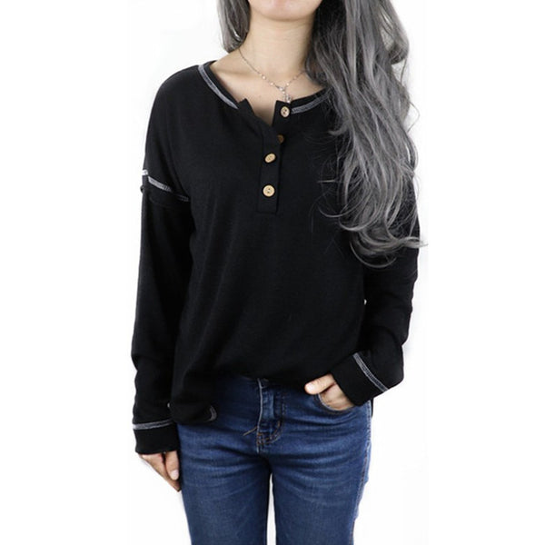 European and American stitching buttons decorative line swallowtail hem loose T-shirt