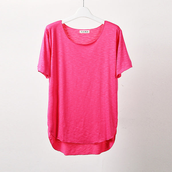 Half-sleeve T-shirt large size solid color loose ladies round neck wild bottoming shirt