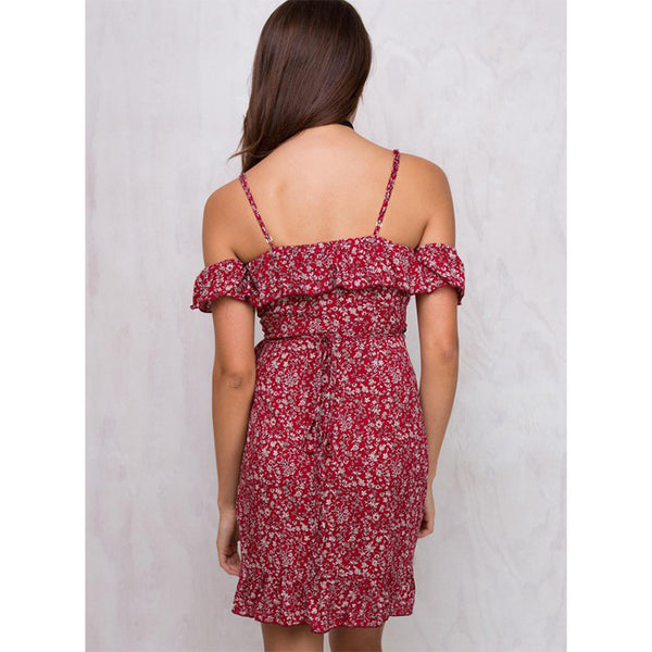 Summer new European and American floral sling halter ruffled dress