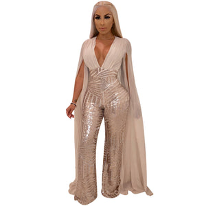 Shiny Sequins Cloak sleeve Jumpsuits