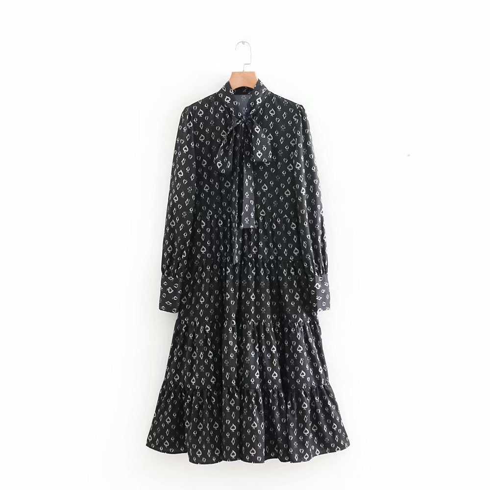 Autumn women's floral long-sleeved long dress