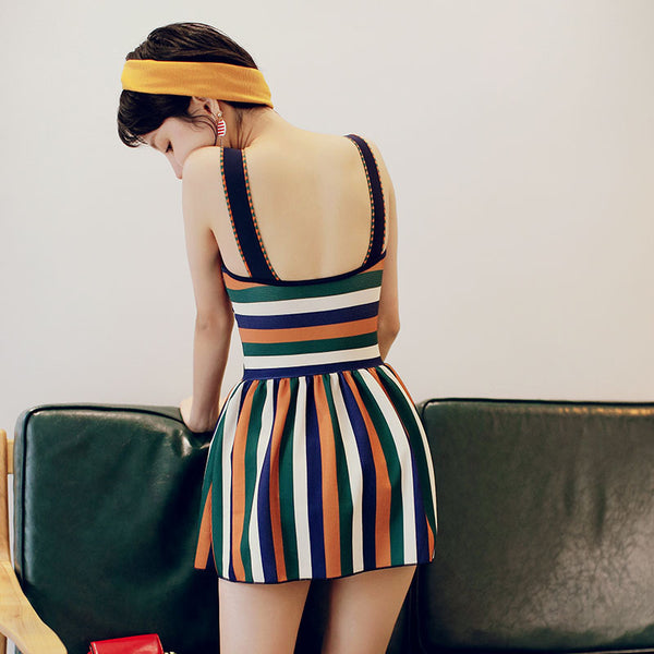 New one-piece swimsuit women's fashion knit striped stitching swimsuit