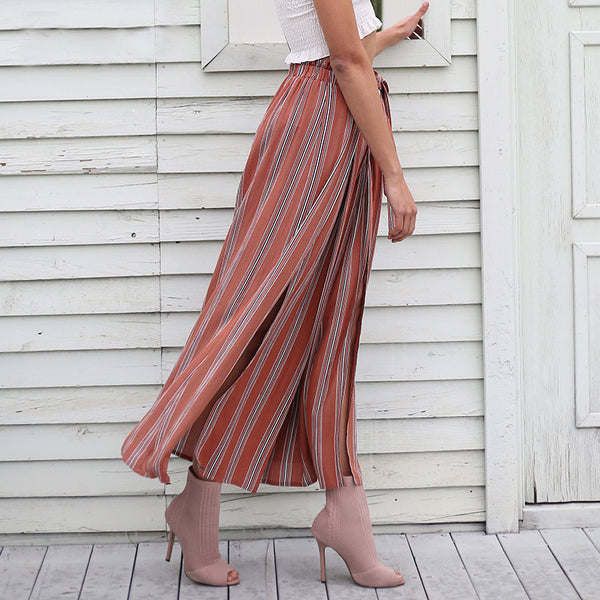 Women's Beach Pants High Waist Striped Women's Wide Leg Pants