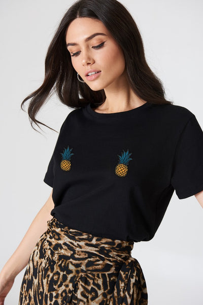 Europe and America Women's New Round Neck Short Sleeve Pineapple Print T-Shirt Top T