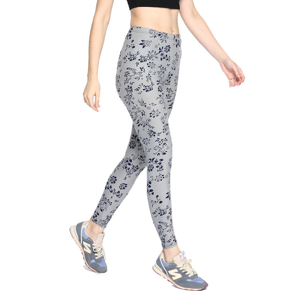 Women's Leggings Simple Floral Printing Stretchy Skinny Elastic Waist All Match Trousers