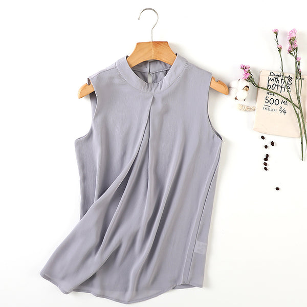 Spring and summer new high collar chiffon vest double sleeveless t-shirt loose sling