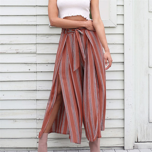 Women's Beach Pants High Waist Striped Women's Wide Leg Pants