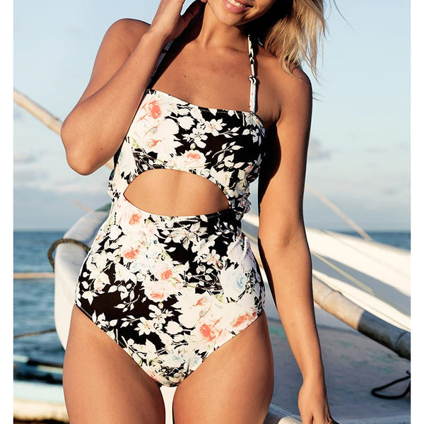 Small fresh printed tube top piece ladies swimsuit