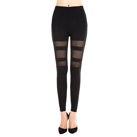Sexy Mesh Patchwork Black Hollow Out Leggings