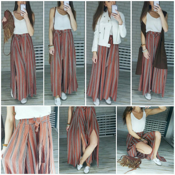 Women's Beach Pants High Waist Striped Women's Wide Leg Pants