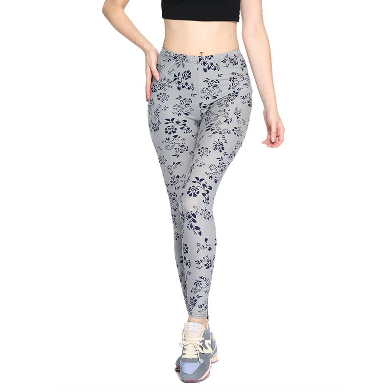 Women's Leggings Simple Floral Printing Stretchy Skinny Elastic Waist All Match Trousers