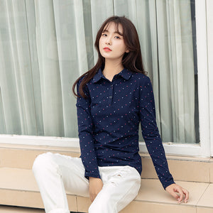 Autumn and winter new women's long-sleeved t-shirt bottoming shirt Korean fashion printing polo shirt cotton blouse