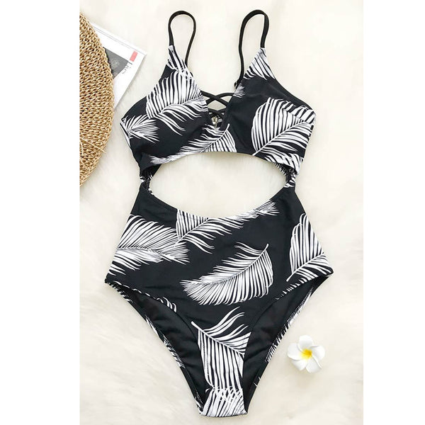 Women's one-piece printed triangle swimsuit