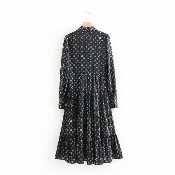 Autumn women's floral long-sleeved long dress