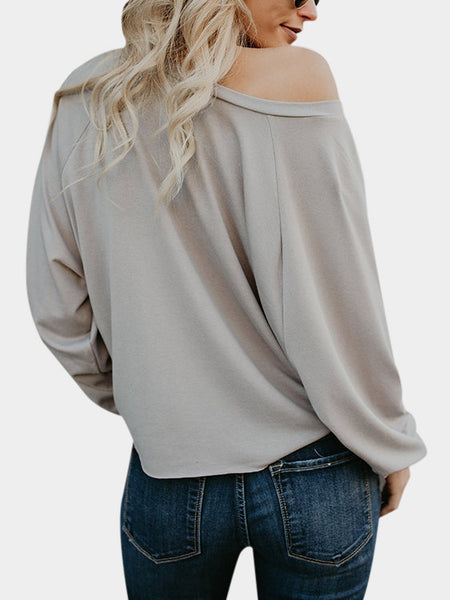 Women's long-sleeved solid color hem tied T-shirt tops