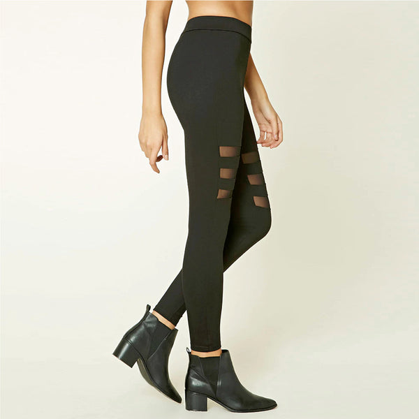 Sexy Mesh Patchwork Black Hollow Out Leggings