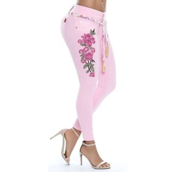 Women's Fashion Sexy Floral Print Skinny Jeans Denim Long Pants