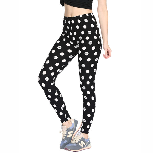 Women's Leggings Dots Bow Pattern Printing Elastic Waist Skinny Fashion Base Trousers