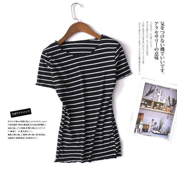 summer new striped half-sleeved T-shirt large size simple wild cotton round neck shirt