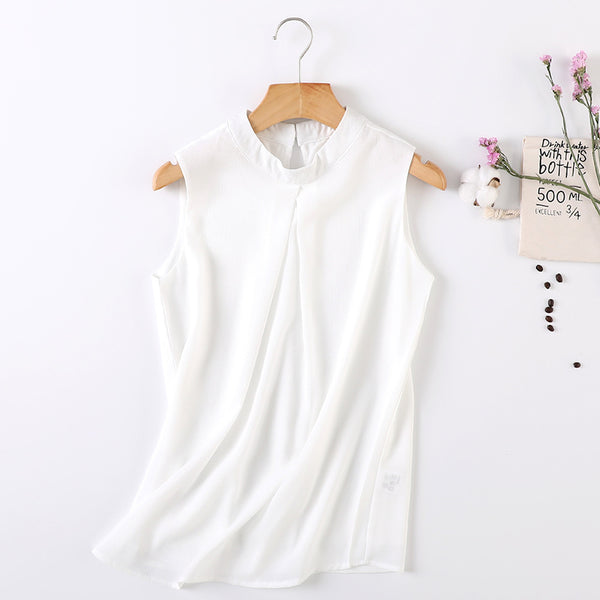 Spring and summer new high collar chiffon vest double sleeveless t-shirt loose sling