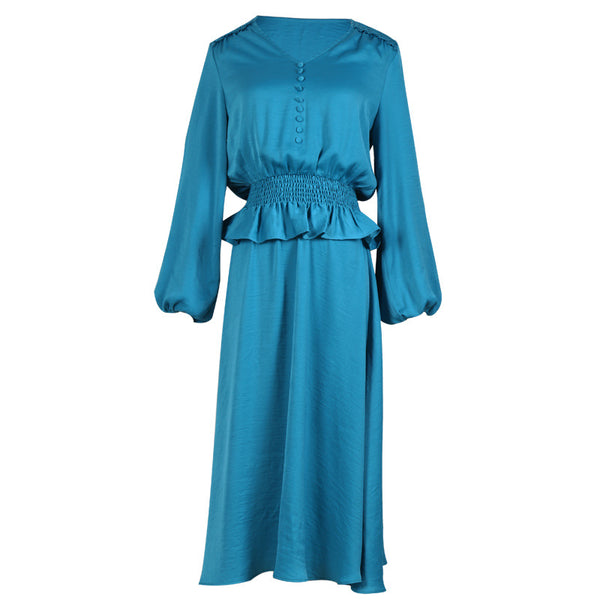 Spring new women's ruffled loose casual long-sleeved seaside holiday chiffon dress
