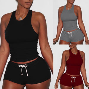 Sexy Solid Color Sporty Vest Shorts Set