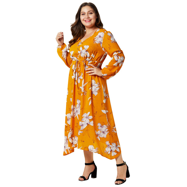 Large size women's chiffon print dress
