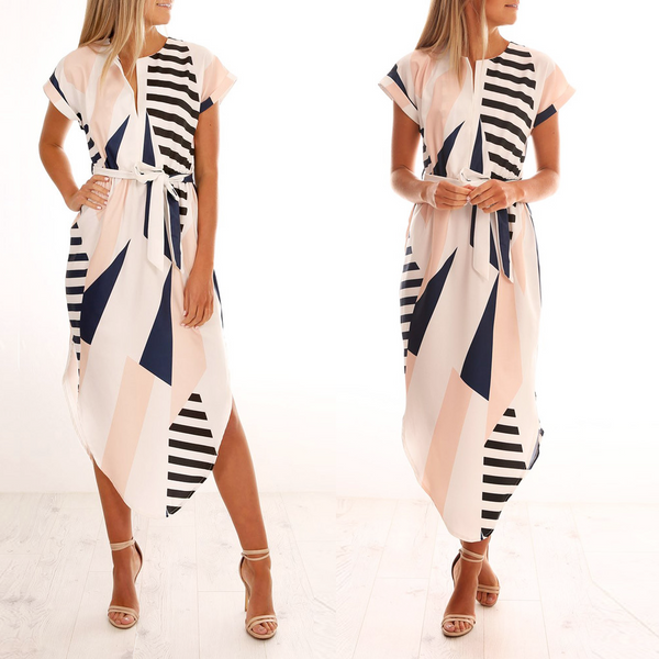 Sexy V-neck Square Geometric Printing Medium-length Dresses