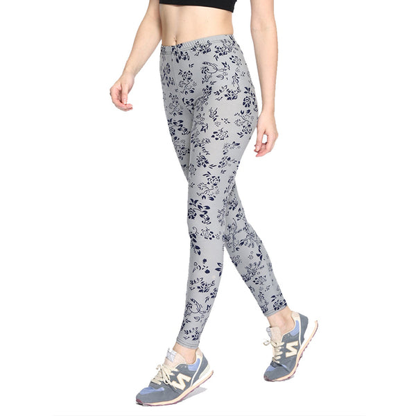 Women's Leggings Simple Floral Printing Stretchy Skinny Elastic Waist All Match Trousers