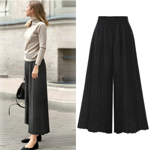 Spring and autumn large size women's high waist pleated micro-la wide leg pants women's nine points casual pants