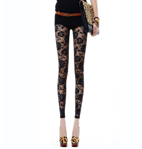 Women's Leggings Floral Lace Patched Solid Leggings